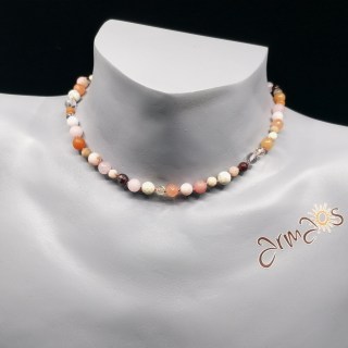 Edelstein Collier Rosé, handgeknüpft, gehäkelter Verschluss